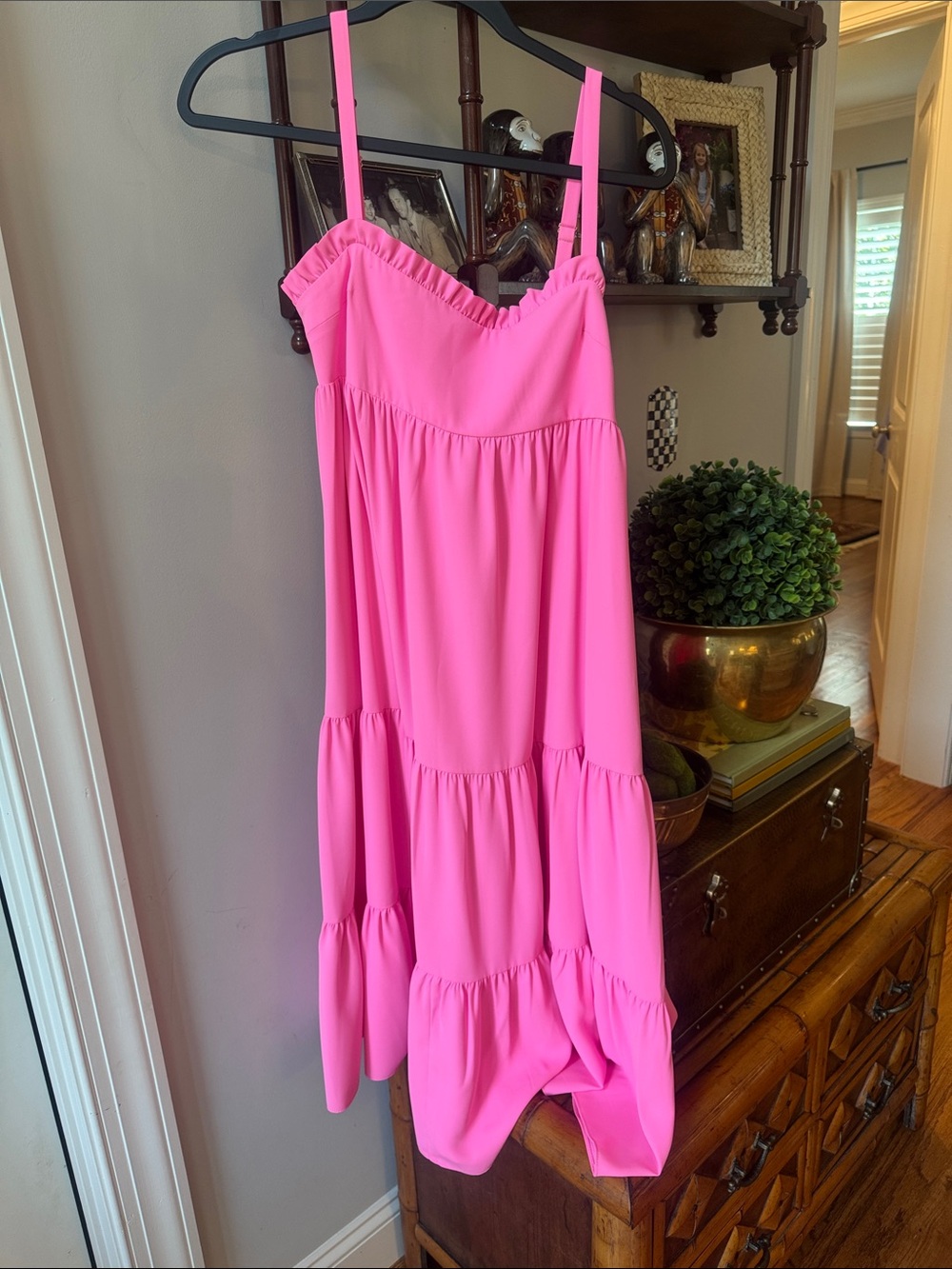 Amanda Uprichard Hot Pink Tiered Spaghetti Strap Dress